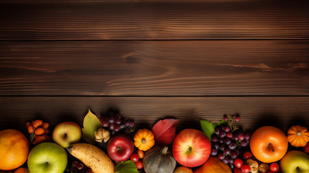 Background design, Fall Harvest Feast: Fruits and Vegetables in Thanksgiving Cornucopia. AI Generated.の素材