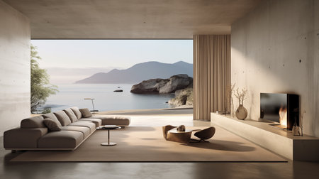 Quiet Contemplation: Poured Resin Living Room Aesthetics. AI Generated.の素材
