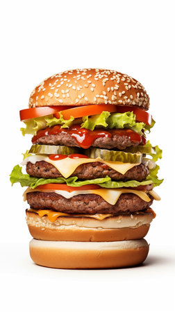 "Savor the Flavor: Authentic Hamburger Captured on White Background. AI Generated.の素材