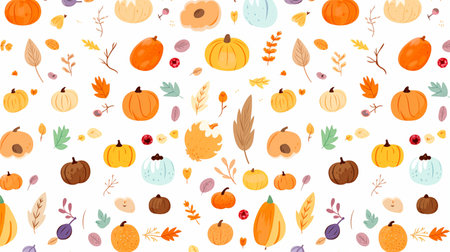 Autumn Abundance: Cartoon Style Background with Thanksgiving Elements. AI Generated.の素材