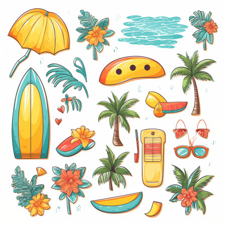 Summer Vibes: Colorful Clipart Collection. AI Generated.の素材