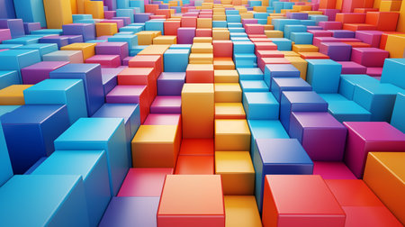 Vibrant 3D Square Symphony: Colorful Background Design. AI Generated.の素材