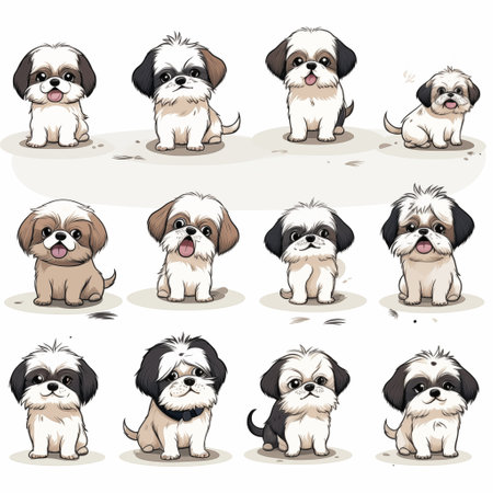 Puppy Emotions: Shih Tzu Icons Portraying Various Poses and Movements. AI Generated.の素材