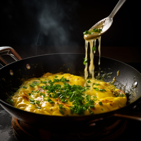 Flipping Flavors: Crafting the Perfect Omelet. AI Generated.の素材