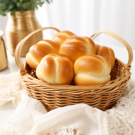 Homemade Goodness: Dinner Rolls in a White Table Setting. AI Generated.の素材