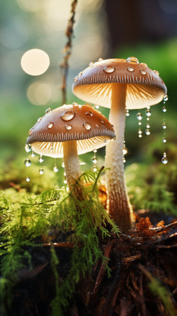 Enchanting Fungi: Capturing Nature's Morning Light. AI Generated.の素材