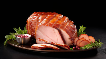 Spiral-Cut Christmas Ham with Brown Sugar Glaze. AI Generated.の素材