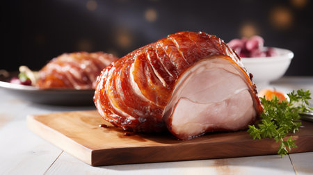 Product Photo of Glazed Spiral Cut Ham for Christmas. AI Generated.の素材