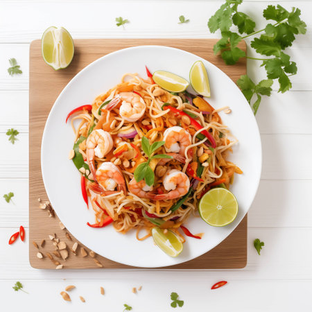 Thai Flavors on Display: Pad Thai Perfection in Product Photography. AI Generated.の素材