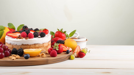 Irresistible Fruit Cake on a Stylish Palette. AI Generated.の素材