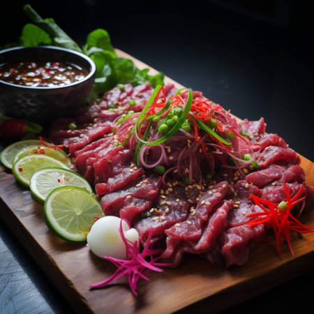 Raw Beef Salad in Northeastern Thai Style. AI Generated.の素材
