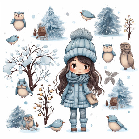 Snowflakes and Snowman Clipart for Winter Design. AI Generated.の素材