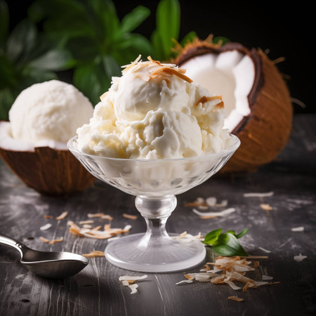 Refreshing coconut ice cream treat. AI Generated.の素材