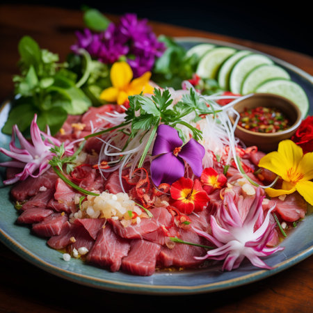 Traditional Isaan Dish: Raw Beef Delight. AI Generated.の素材