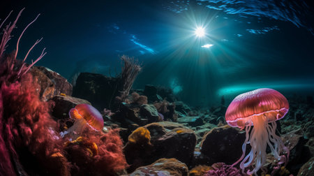 Moonlit Magic: Jellyfish Extravaganza. AI Generated.の素材