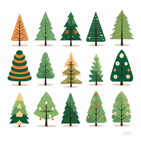 Colorful Holiday Tree Set. AI Generated.の素材