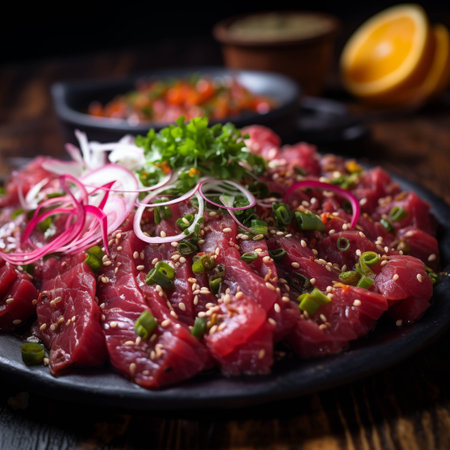 Isaan Cuisine: Authentic Northeastern Thai Raw Beef. AI Generated.の素材