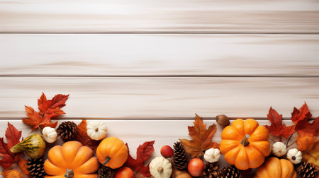Rustic Thanksgiving Centerpiece with Pumpkins and Pine Cones. AI Generated.の素材