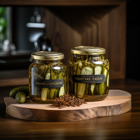 Crunchy Delights: Artisanal Pickled Cucumbers in Glass. AI Generated.の素材
