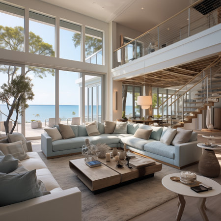 Seaside Elegance: Contemporary Coastal Interiors. AI Generated.の素材