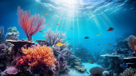 Colorful Coral Reef Harmony, Tropical Ocean Wonderland. AI Generated.の素材