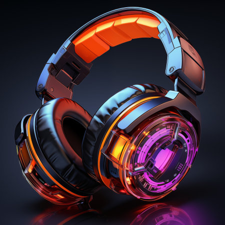 Futuristic Neon Headphones, 2D Art Concept. AI Generated.の素材
