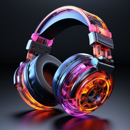 Sci-Fi Headset with Glowing Neon Lights. AI Generated.の素材