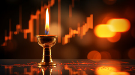 Financial Glow: Candlelight Illuminating Stock Price Charts. AI Generated.の素材