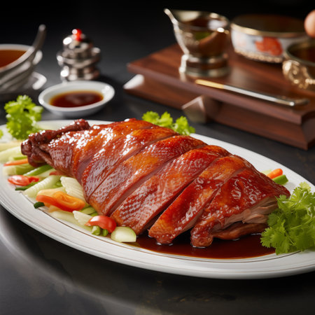 Exquisite Chinese Delight: The Art of Peking Duck Culinary Craftsmanship. AI Generated.の素材
