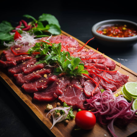 saan Delicacy: Fresh Raw Beef Delight. AI Generated.の素材
