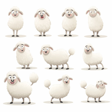 Emotive Sheep Icons on White Background. AI Generated.の素材