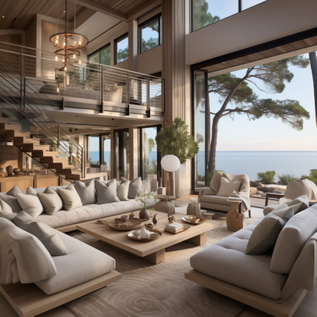 Beachy Bliss: Stylish Living Room by the Sea. AI Generated.の素材