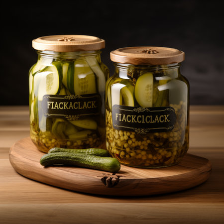 Preserved Perfection: Pickled Cucumbers in Crystal Clear Jars. AI Generated.の素材