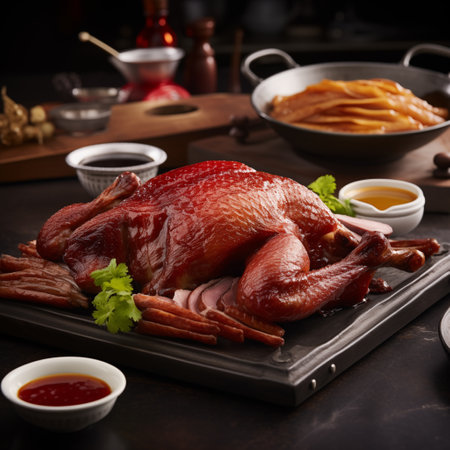 Peking Duck Mastery: Chinese Culinary Artistry Unveiled. AI Generated.の素材