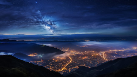 Celestial Majesty: Scenic Milky Way Landscape from Mountain Summit. AI Generated.の素材