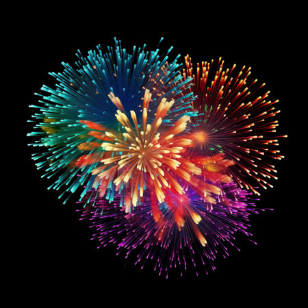 Vivid bursts of colorful fireworks illuminating the isolated night sky. AI Generated.の素材