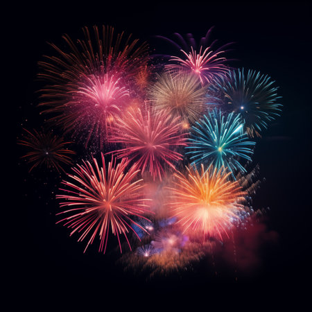 Explosive celebration with brilliant and vibrant isolated fireworks display. AI Generated.の素材