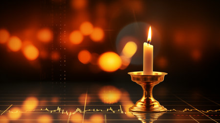 Candlelit Finance: Stock Price Graphs in Soft Candle Glow. AI Generated.の素材
