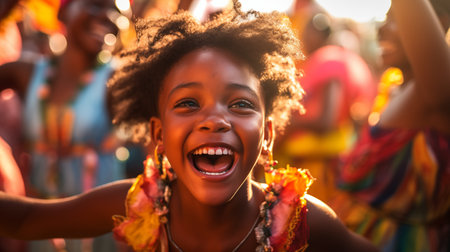 "Unbridled Joy: Children's Dance at the Heart of Barranquilla Carnival. AI Generated.の素材