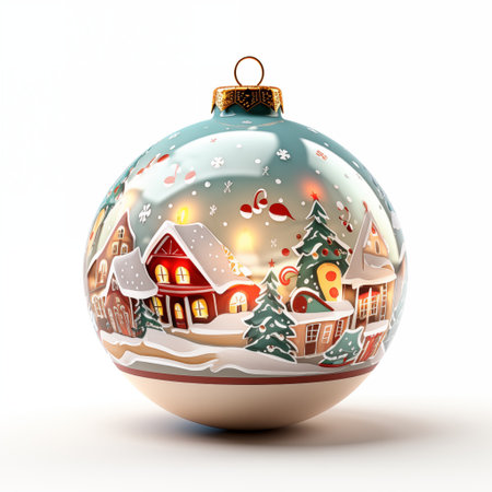 Creating a Cartoon Christmas Wonderland: A Twinkling Cartoon Christmas Light Ball Adorning a White Background. AI Illustration.の素材