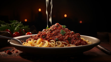More Than Just a Meat Sauce: Bolognese on a Fork Symbolizes Italian Soul Food, Generation After Generation. AI Illustrationの素材