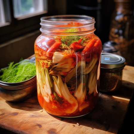 More Than Just a Side Dish: Kimchi Embraces the Spirit of Fermentation and Cultural Identity. AI Illustrationの素材