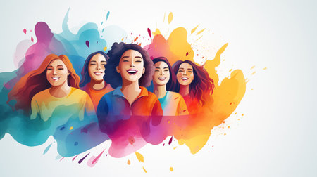 Marching Forward: Isolated Banner for International Women's Day. Unleashing the Power Within, IWD Banner Inspires. AI Illustrationの素材