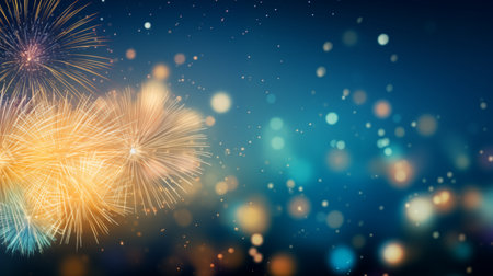 Explosive Festivity: Colorful Fireworks Lighting Up the Dark Night. A Fireworks Soiree, Bokeh Lights Capture the Memories. AI Illustrationの素材