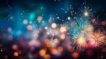 Colorful Explosions: Fireworks Light Up the Sky in a Mesmerizing Display.  Fireworks, Family & Forever, Celebration Framed in Time. AI Illustrationの素材