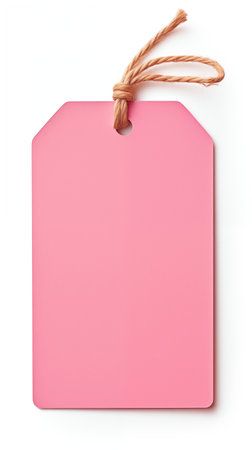 Minimalistic Pink Price Tag, White Background, Ready for Customization. Handcrafted Hues, Hemp Whispers a Pink Dream on Blank Canvas. AI Illustrationの素材