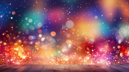 Celebration Elegance: Colorful Fireworks Dancing Against a Vivid Bokeh. A Fireworks' Lullaby, Bokeh Whispers Dreams to Starry Skies. AI Illustrationの素材