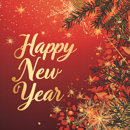 Celebrating Brilliance: Gold on Red Spells Out, Happy New Year. Gleaming Script Dances Across Radiant Red, Whispering, Happy New Year. AI Illustrationの素材