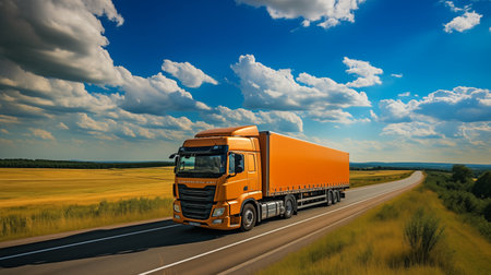 Highway Harmony: A Modern Truck Blends Form and Function in a Colorful Dash Across the Horizon. AI-generatedの素材