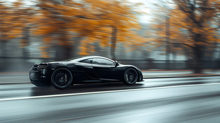 Black Panther Prowls: A Luxurious Beast Unveils its Might on the Autobahn. AI-generatedの素材